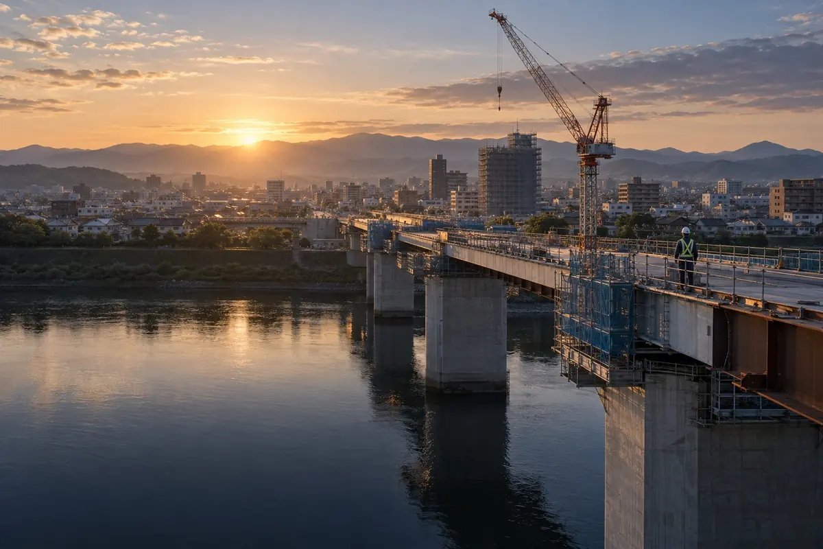 鉄筋が組み上がる建設現場を上空から見下ろした写真